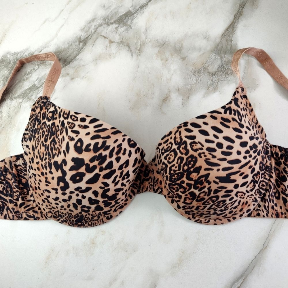 VTG Y2K Juicy Couture Sleek & Smooth Leopard Print Lightly Lined Bra, Sz 36D